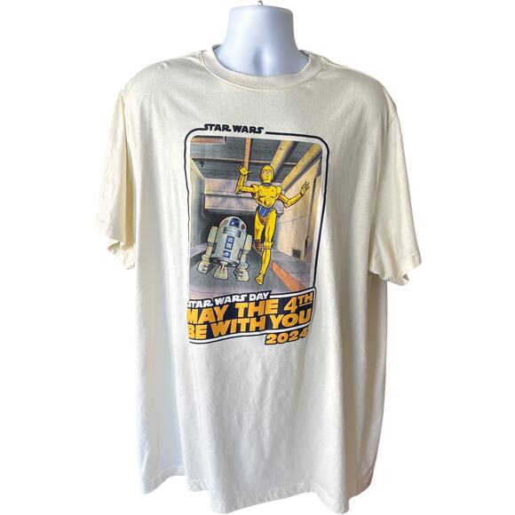 Star Wars May the 4th 2024 Tee C-3PO & R2-D2 Cream Graphic Unisex XL - Picture 1 of 5